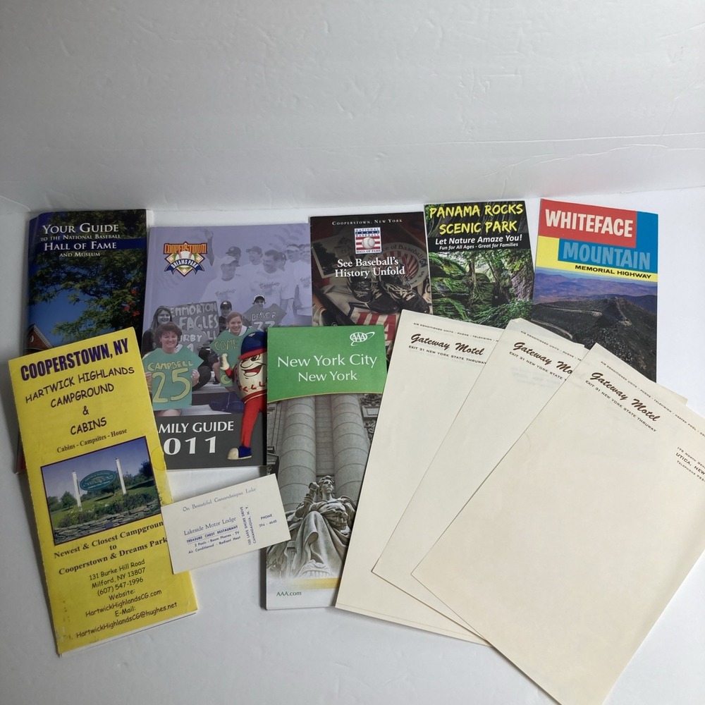 New York Travel Guides Brochures Souvenir Lot Of 7 Cooperstown, Whiteface Mtn...